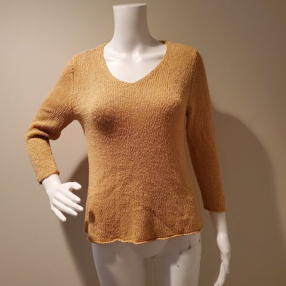 Eileen Fisher V-Neck Linen Blend Yellow Sweater M - Picture 1 of 5